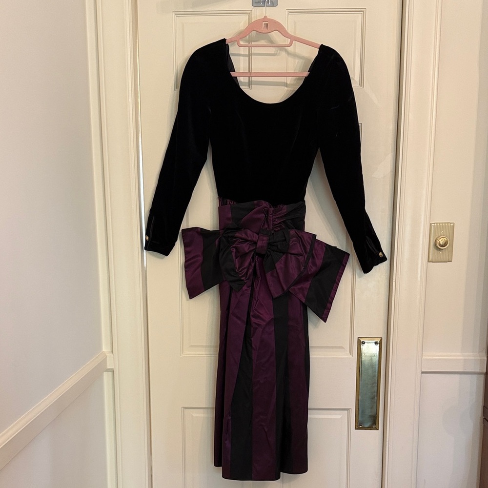 Vintage Laura Ashley Black and Purple Long Sleeve Dress